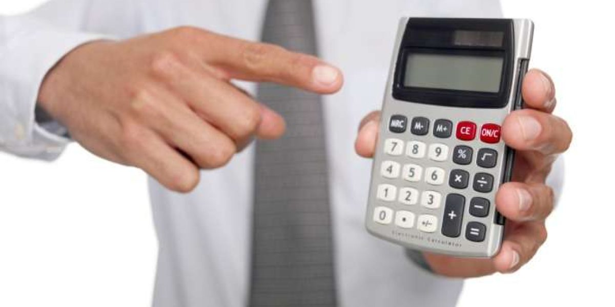 Man pointing at calculator